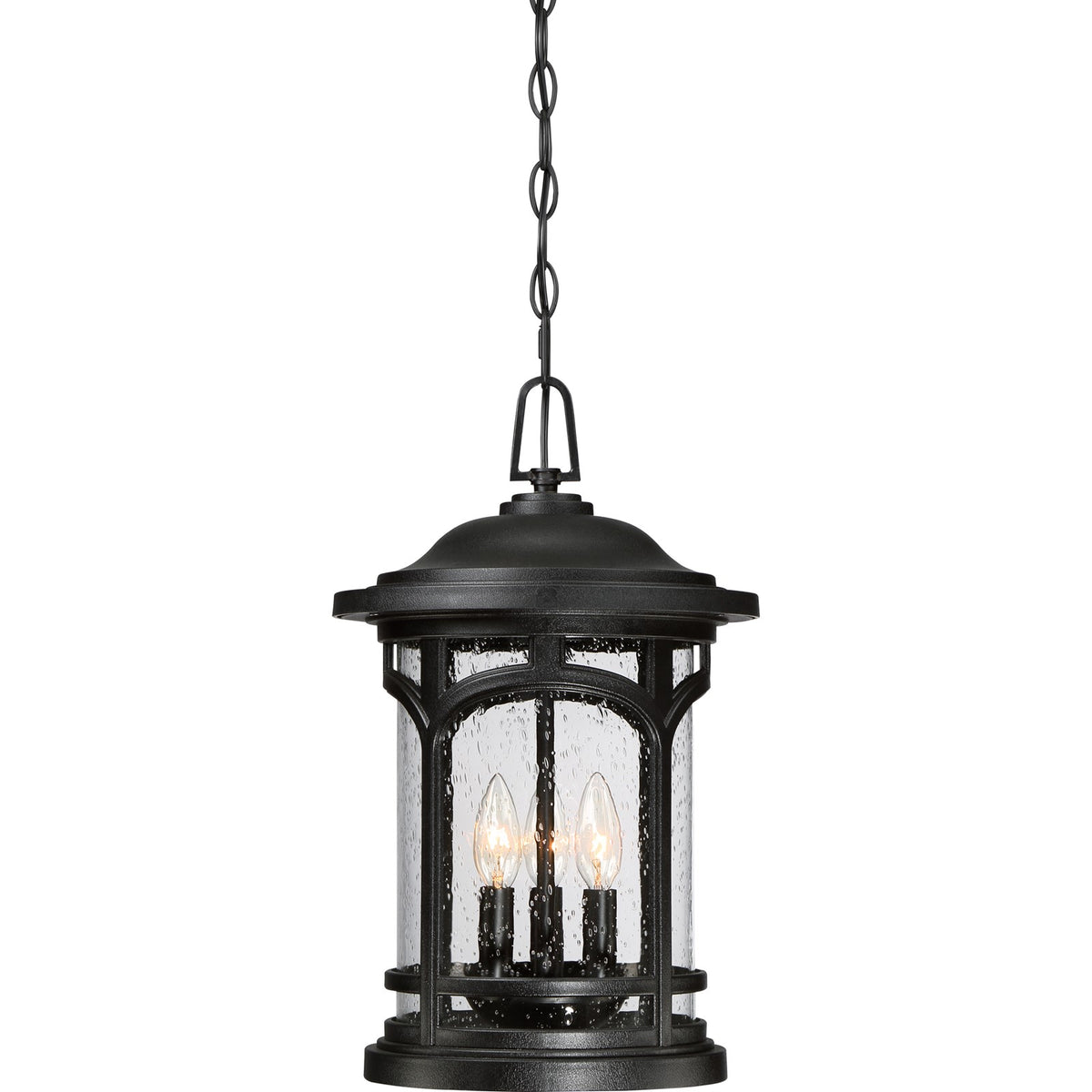 Quoizel Marblehead 11in 3-Light Outdoor Pendant | Coastal Mystic Black and Clear Seedy Glass | Porch & Entryway | 11 x 11 x 18 in | Model MBH1911K