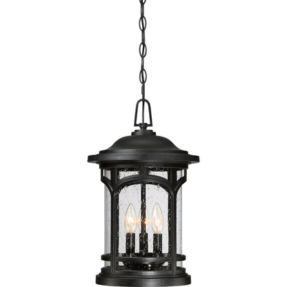 Quoizel Marblehead 11in 3-Light Outdoor Pendant | Coastal Mystic Black and Clear Seedy Glass | Porch & Entryway | 11 x 11 x 18 in | Model MBH1911K
