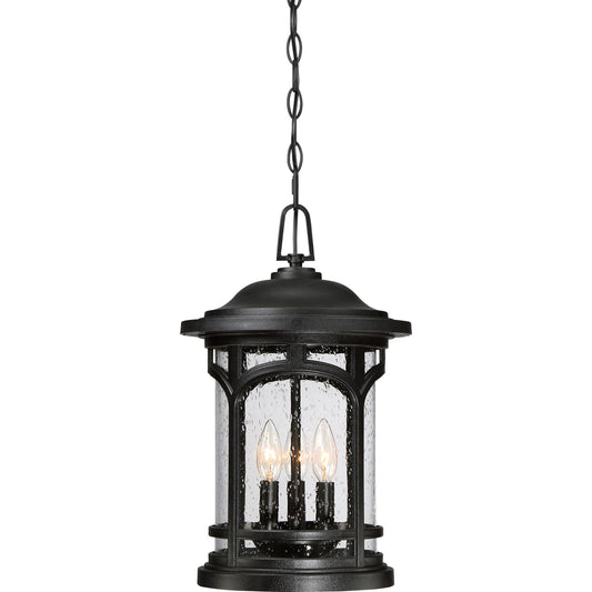 Quoizel Marblehead 11in 3-Light Outdoor Pendant | Coastal Mystic Black and Clear Seedy Glass | Porch & Entryway | 11 x 11 x 18 in | Model MBH1911K