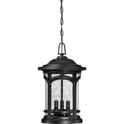 Quoizel Marblehead 11in 3-Light Outdoor Pendant | Coastal Mystic Black and Clear Seedy Glass | Porch & Entryway | 11 x 11 x 18 in | Model MBH1911K