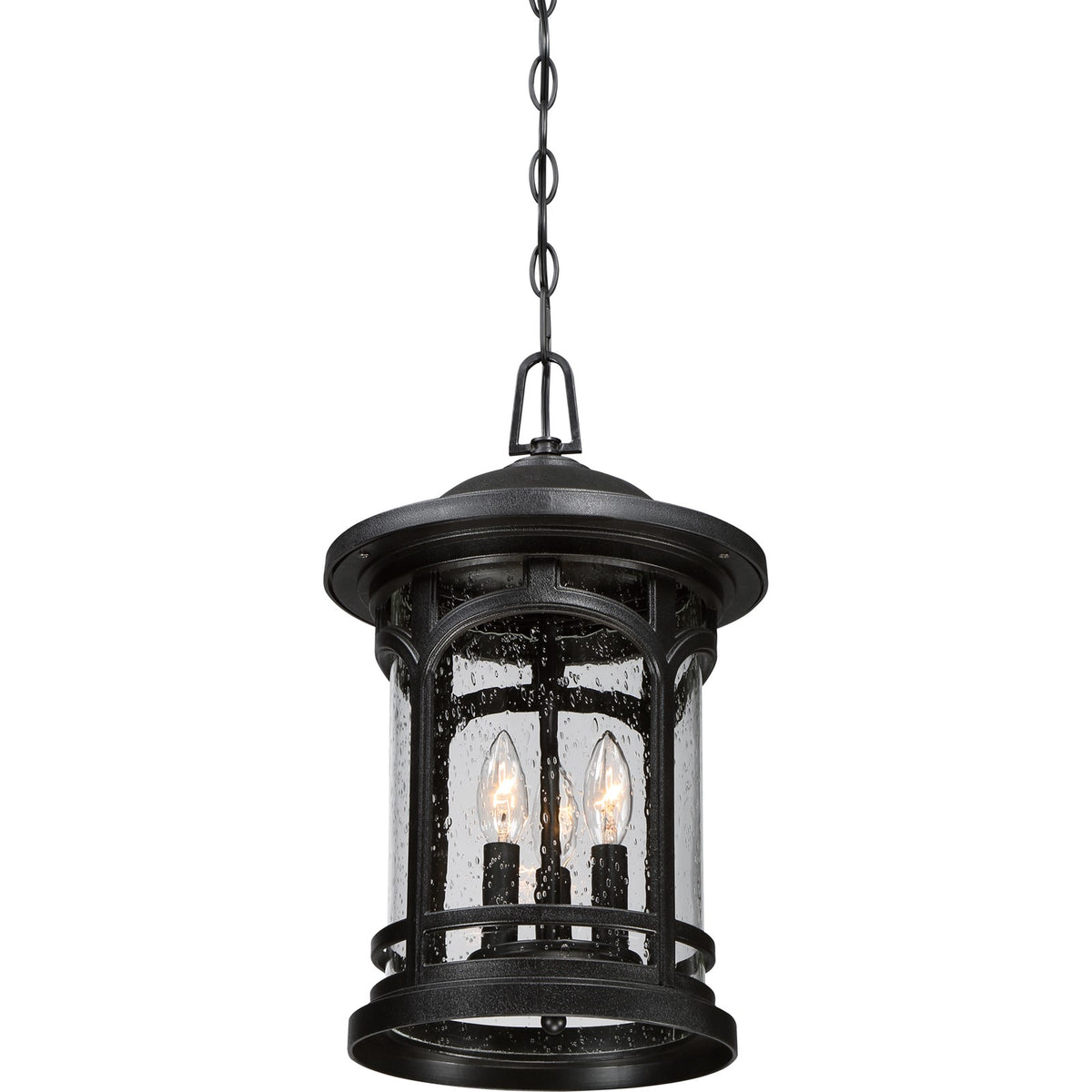 Quoizel Marblehead 11in 3-Light Outdoor Pendant | Coastal Mystic Black and Clear Seedy Glass | Porch & Entryway | 11 x 11 x 18 in | Model MBH1911K