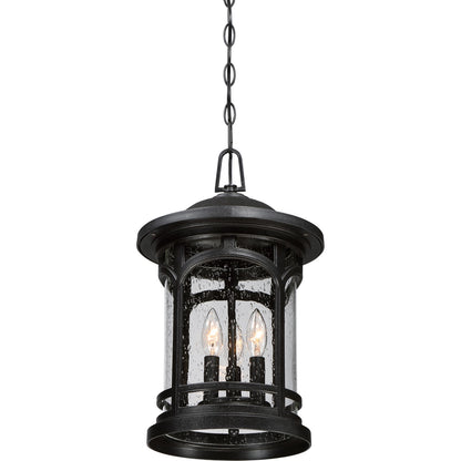 Quoizel Marblehead 11in 3-Light Outdoor Pendant | Coastal Mystic Black and Clear Seedy Glass | Porch & Entryway | 11 x 11 x 18 in | Model MBH1911K