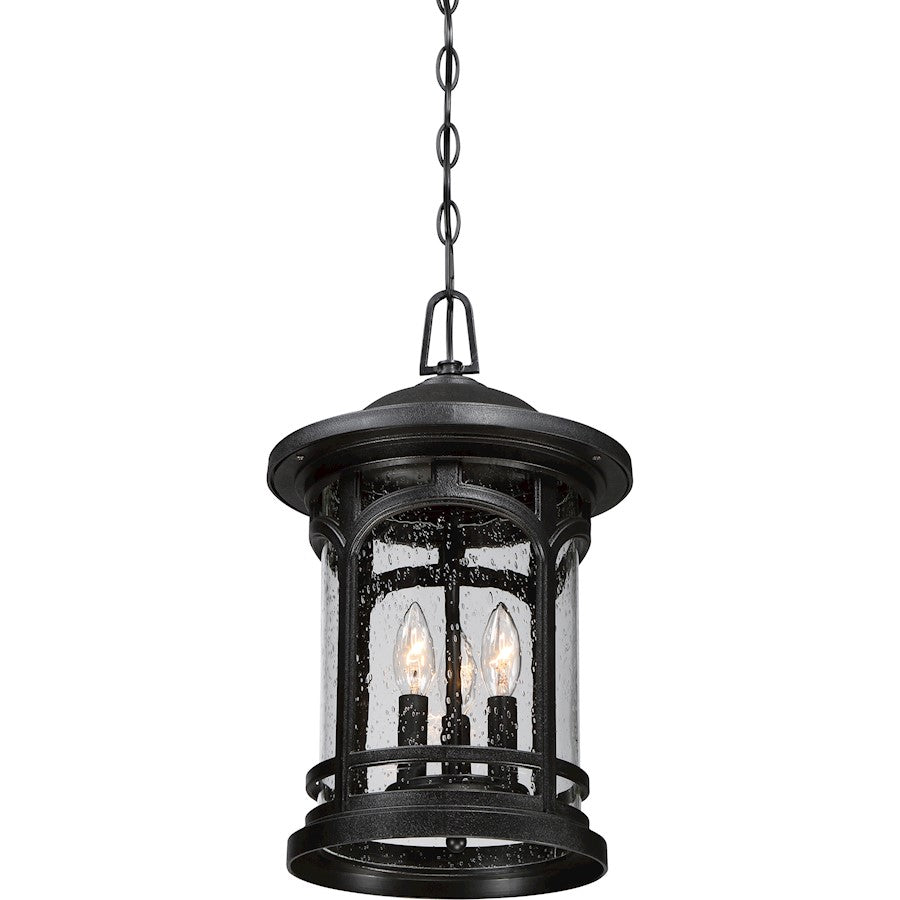 Quoizel Marblehead 11in 3-Light Outdoor Pendant | Coastal Mystic Black and Clear Seedy Glass | Porch & Entryway | 11 x 11 x 18 in | Model MBH1911K