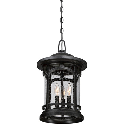 Quoizel Marblehead 11in 3-Light Outdoor Pendant | Coastal Mystic Black and Clear Seedy Glass | Porch & Entryway | 11 x 11 x 18 in | Model MBH1911K