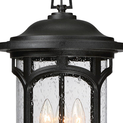 Quoizel Marblehead 11in 3-Light Outdoor Pendant | Coastal Mystic Black and Clear Seedy Glass | Porch & Entryway | 11 x 11 x 18 in | Model MBH1911K