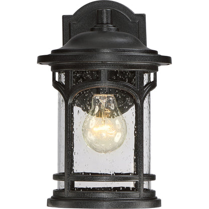 Quoizel Marblehead 7in 1-Light Outdoor Lantern | Coastal Mystic Black and Clear Seedy Glass | Front Porch & Entryway | 7 x 8 x 11 in | Model MBH8407K
