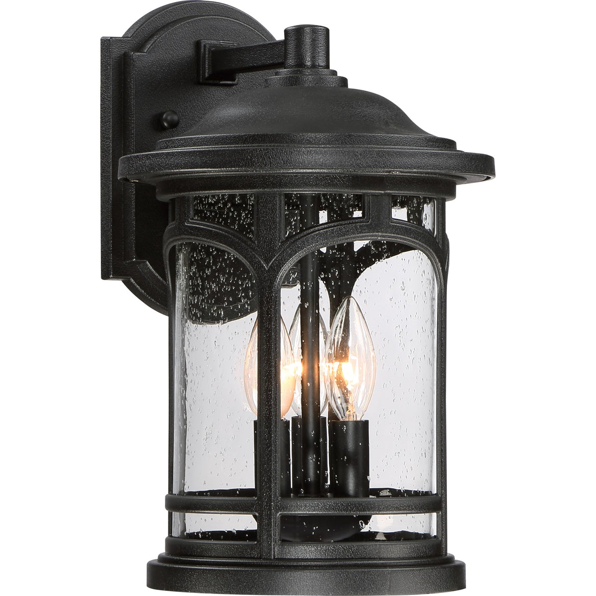 Quoizel Marblehead 9in 3-Light Outdoor Lantern | Coastal Mystic Black and Clear Seedy Glass | Front Porch & Entryway | Model MBH8409K