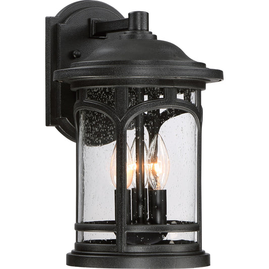 Quoizel Marblehead 9in 3-Light Outdoor Lantern | Coastal Mystic Black and Clear Seedy Glass | Front Porch & Entryway | Model MBH8409K