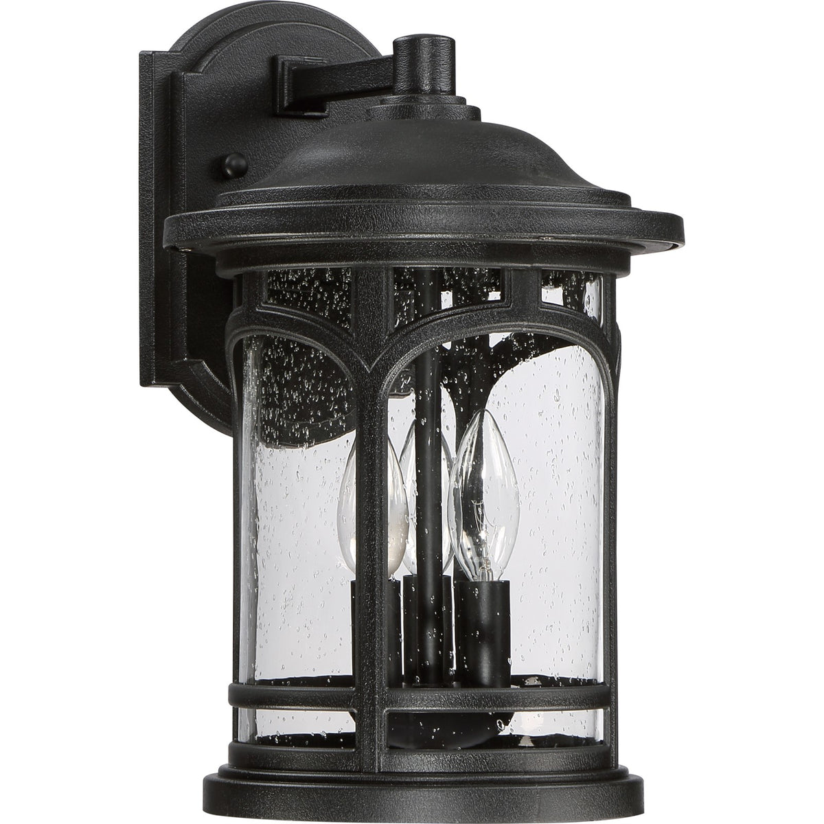 Quoizel Marblehead 9in 3-Light Outdoor Lantern | Coastal Mystic Black and Clear Seedy Glass | Front Porch & Entryway | Model MBH8409K