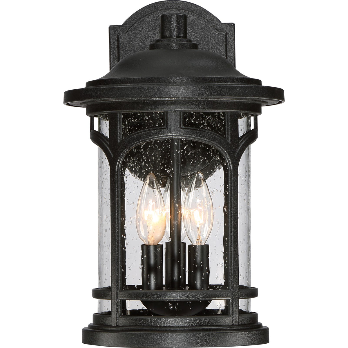 Quoizel Marblehead 9in 3-Light Outdoor Lantern | Coastal Mystic Black and Clear Seedy Glass | Front Porch & Entryway | Model MBH8409K