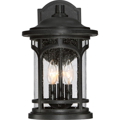 Quoizel Marblehead 9in 3-Light Outdoor Lantern | Coastal Mystic Black and Clear Seedy Glass | Front Porch & Entryway | Model MBH8409K