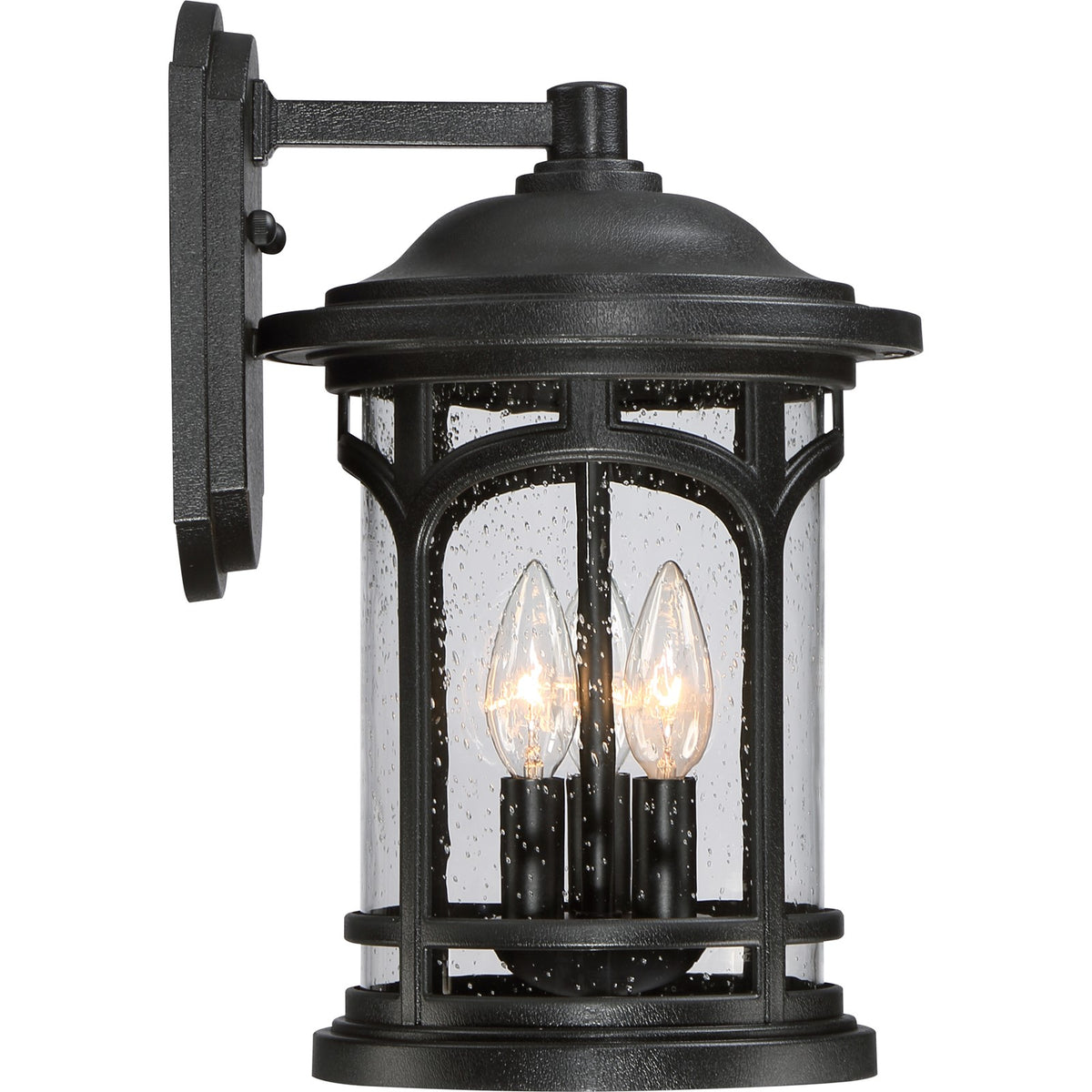 Quoizel Marblehead 9in 3-Light Outdoor Lantern | Coastal Mystic Black and Clear Seedy Glass | Front Porch & Entryway | Model MBH8409K