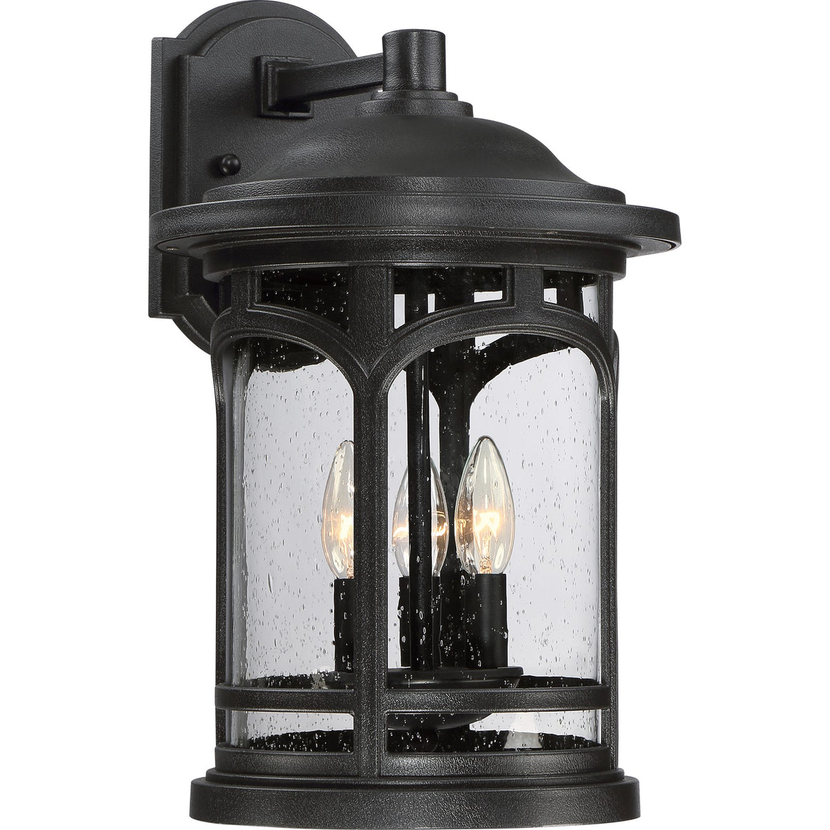 Quoizel Marblehead 12in 3-Light Outdoor Lantern | Coastal Mystic Black and Clear Seedy Glass | Front Porch & Entryway | Model MBH8411K