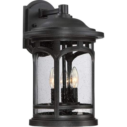 Quoizel Marblehead 12in 3-Light Outdoor Lantern | Coastal Mystic Black and Clear Seedy Glass | Front Porch & Entryway | Model MBH8411K