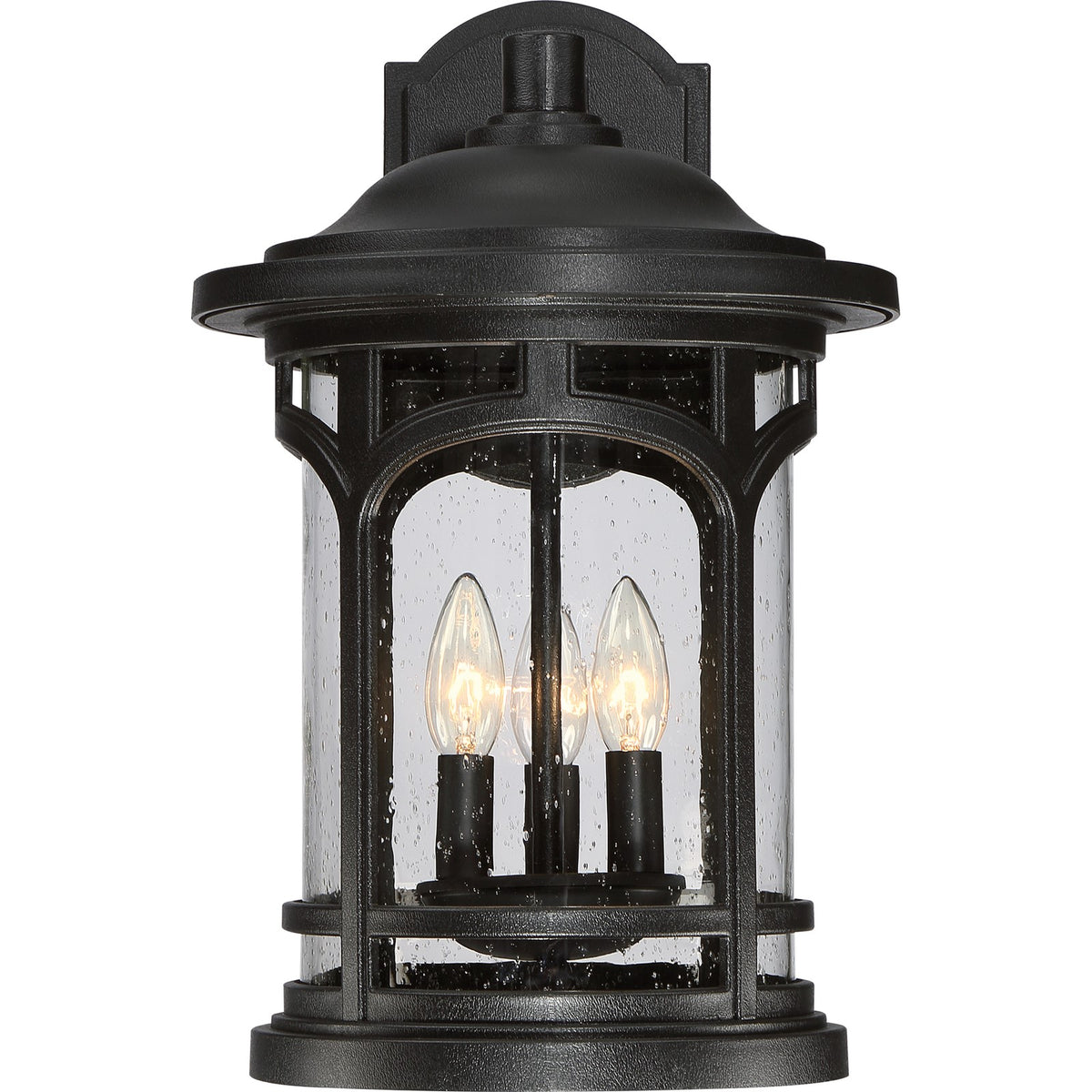 Quoizel Marblehead 12in 3-Light Outdoor Lantern | Coastal Mystic Black and Clear Seedy Glass | Front Porch & Entryway | Model MBH8411K