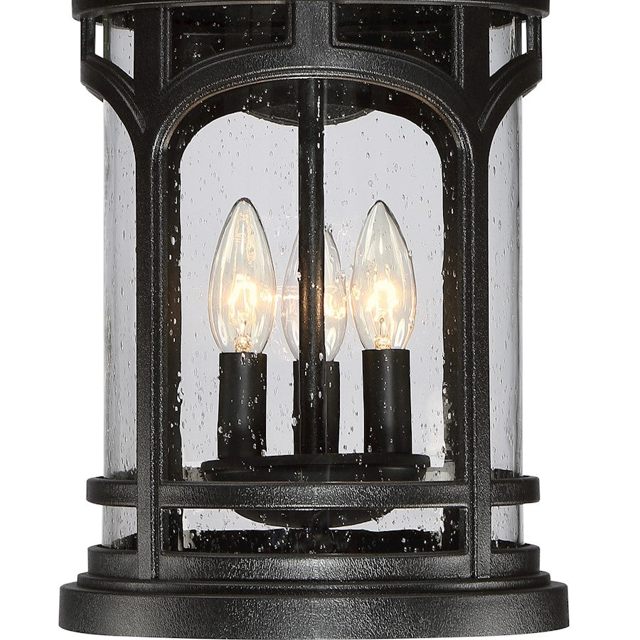 Quoizel Marblehead 12in 3-Light Outdoor Lantern | Coastal Mystic Black and Clear Seedy Glass | Front Porch & Entryway | Model MBH8411K
