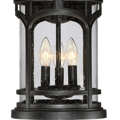 Quoizel Marblehead 12in 3-Light Outdoor Lantern | Coastal Mystic Black and Clear Seedy Glass | Front Porch & Entryway | Model MBH8411K