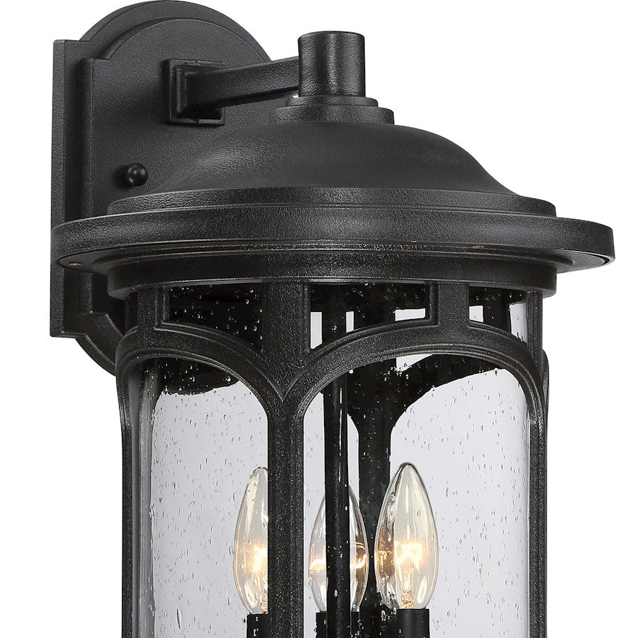 Quoizel Marblehead 12in 3-Light Outdoor Lantern | Coastal Mystic Black and Clear Seedy Glass | Front Porch & Entryway | Model MBH8411K