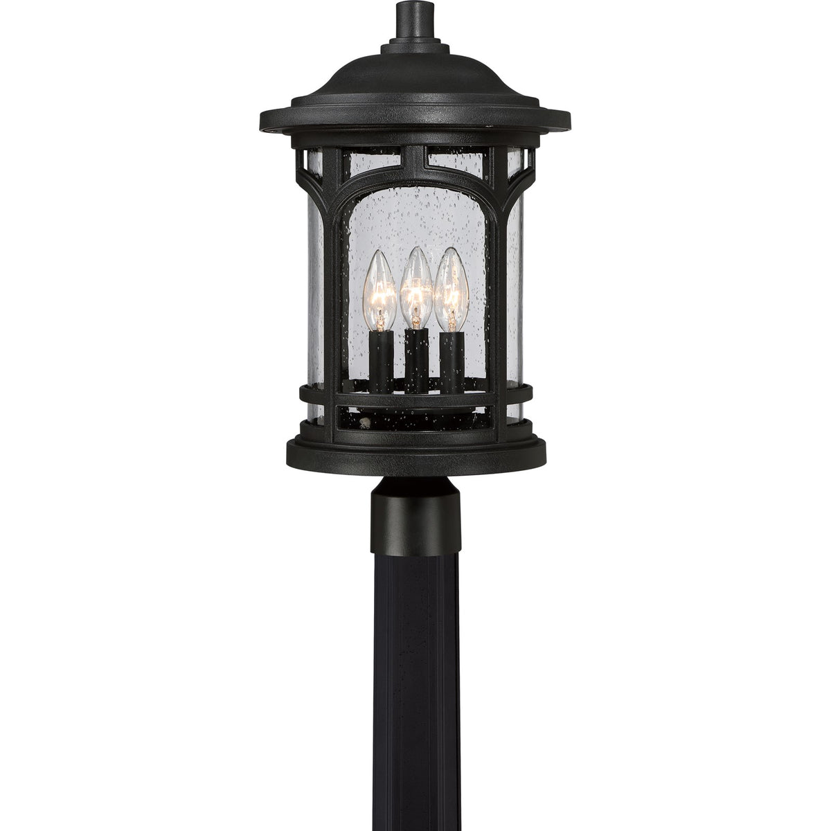 Quoizel Marblehead 11in 3-Light Outdoor Lantern | Coastal Mystic Black and Clear Seedy Glass | Front Porch & Entryway | Model MBH9011K
