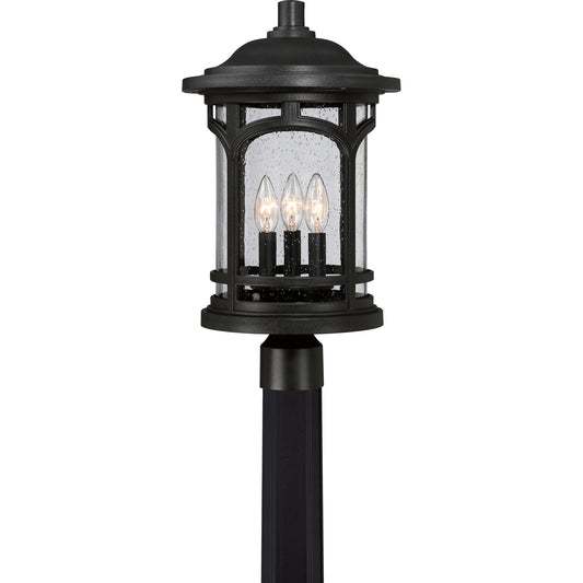 Quoizel Marblehead 11in 3-Light Outdoor Lantern | Coastal Mystic Black and Clear Seedy Glass | Front Porch & Entryway | Model MBH9011K