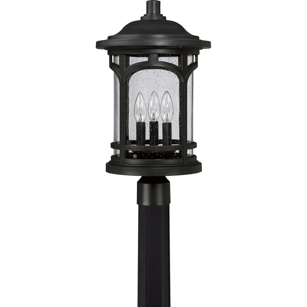 Quoizel Marblehead 11in 3-Light Outdoor Lantern | Coastal Mystic Black and Clear Seedy Glass | Front Porch & Entryway | Model MBH9011K