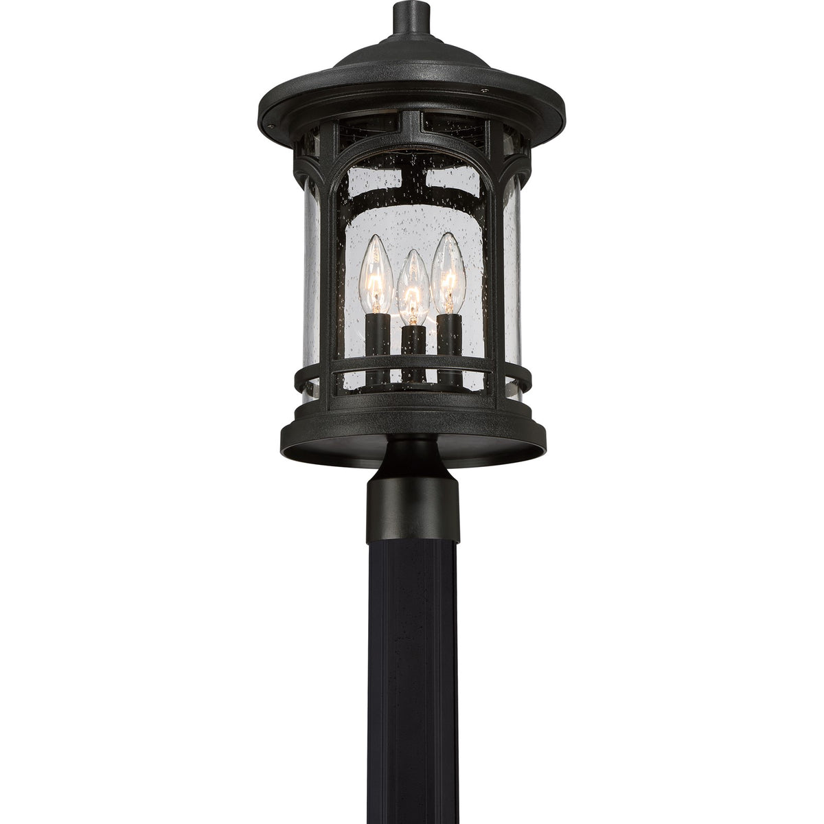 Quoizel Marblehead 11in 3-Light Outdoor Lantern | Coastal Mystic Black and Clear Seedy Glass | Front Porch & Entryway | Model MBH9011K