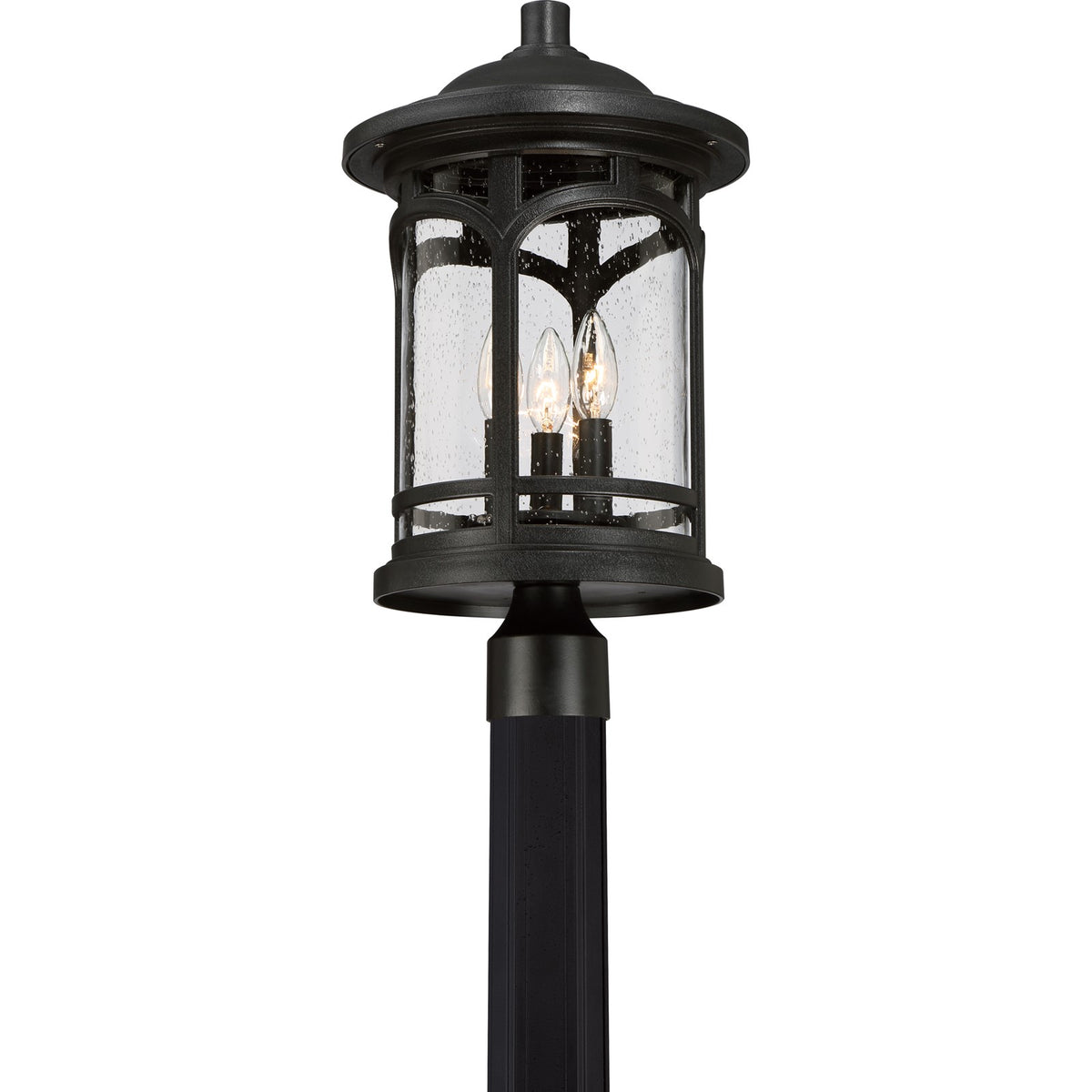 Quoizel Marblehead 11in 3-Light Outdoor Lantern | Coastal Mystic Black and Clear Seedy Glass | Front Porch & Entryway | Model MBH9011K