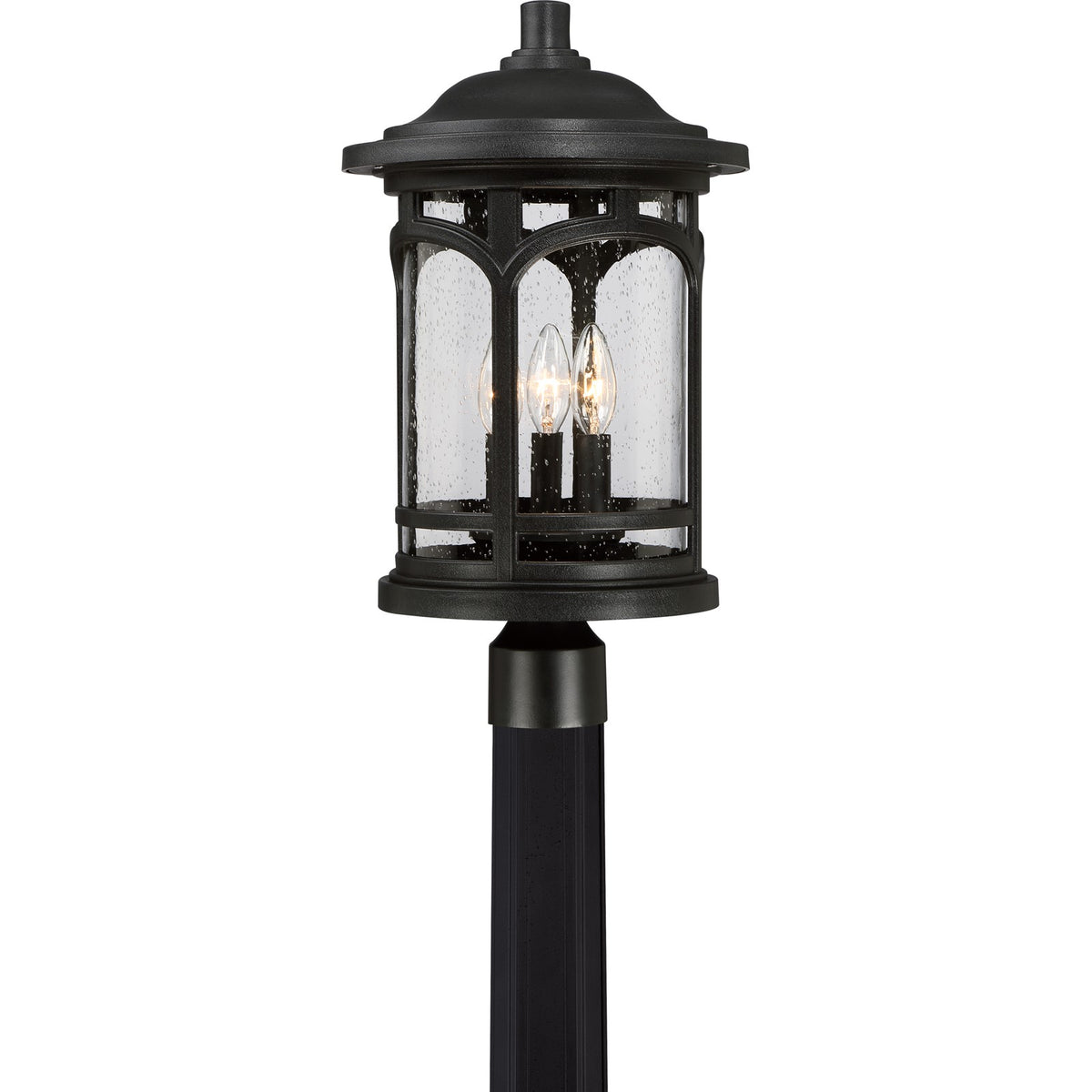 Quoizel Marblehead 11in 3-Light Outdoor Lantern | Coastal Mystic Black and Clear Seedy Glass | Front Porch & Entryway | Model MBH9011K