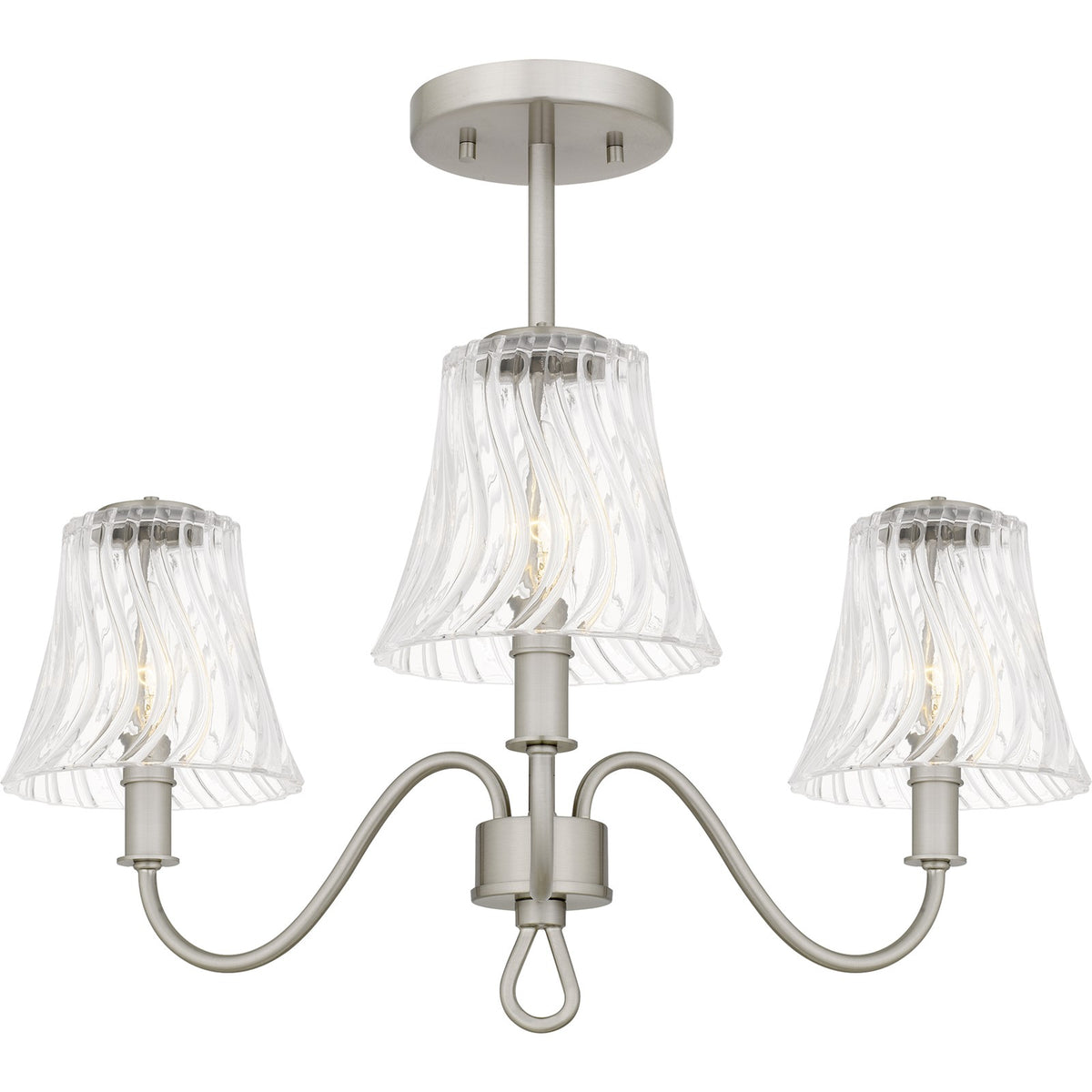 Quoizel McKinney 21in 3-Light Semi-Flush Mount | Traditional Brushed Nickel and Clear Swirl Glass | Bedroom & Foyer | Model MCK1722BN