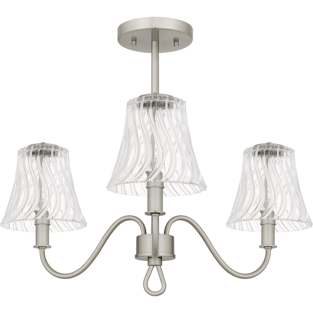 Quoizel McKinney 21in 3-Light Semi-Flush Mount | Traditional Brushed Nickel and Clear Swirl Glass | Bedroom & Foyer | Model MCK1722BN