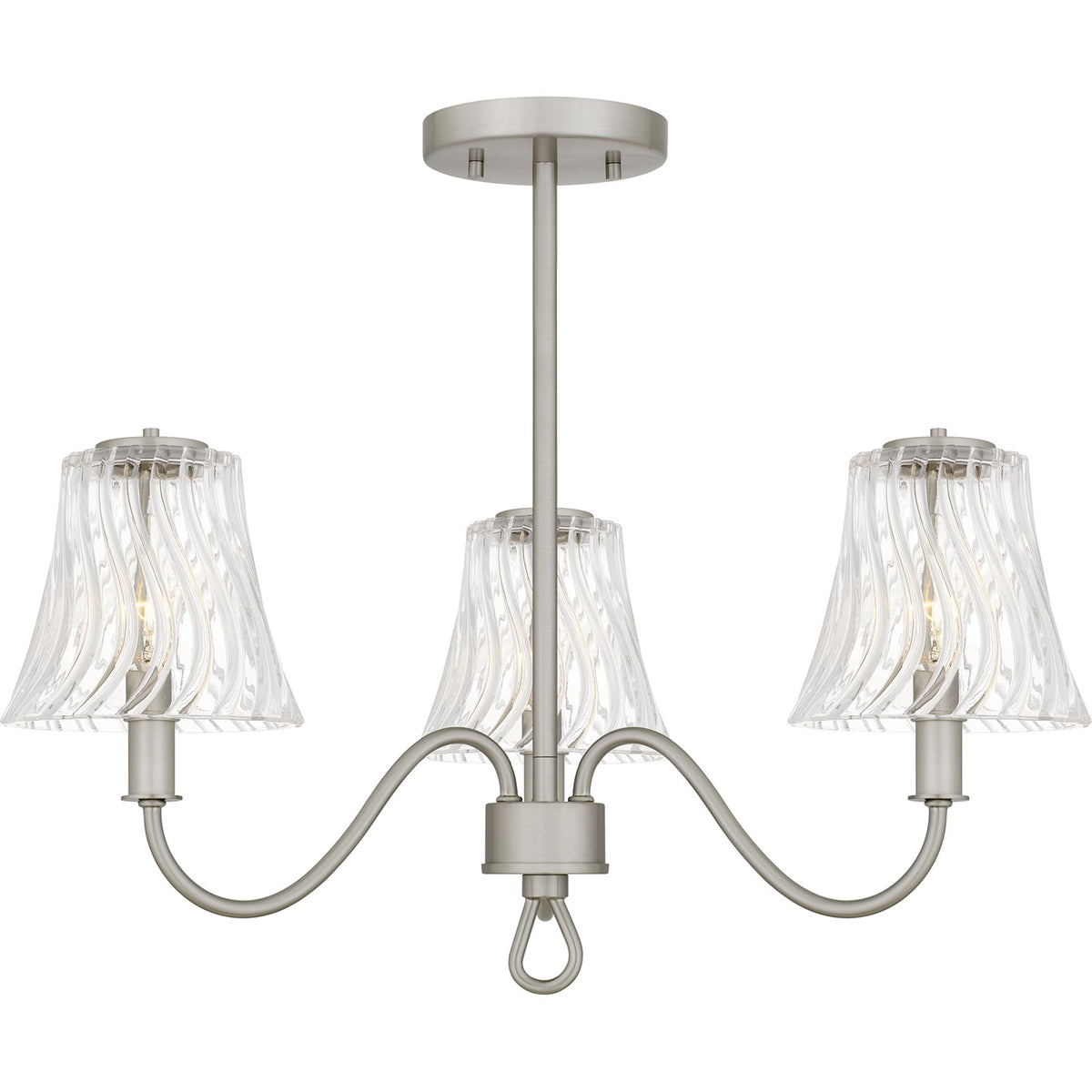 Quoizel McKinney 21in 3-Light Semi-Flush Mount | Traditional Brushed Nickel and Clear Swirl Glass | Bedroom & Foyer | Model MCK1722BN