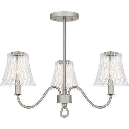 Quoizel McKinney 21in 3-Light Semi-Flush Mount | Traditional Brushed Nickel and Clear Swirl Glass | Bedroom & Foyer | Model MCK1722BN