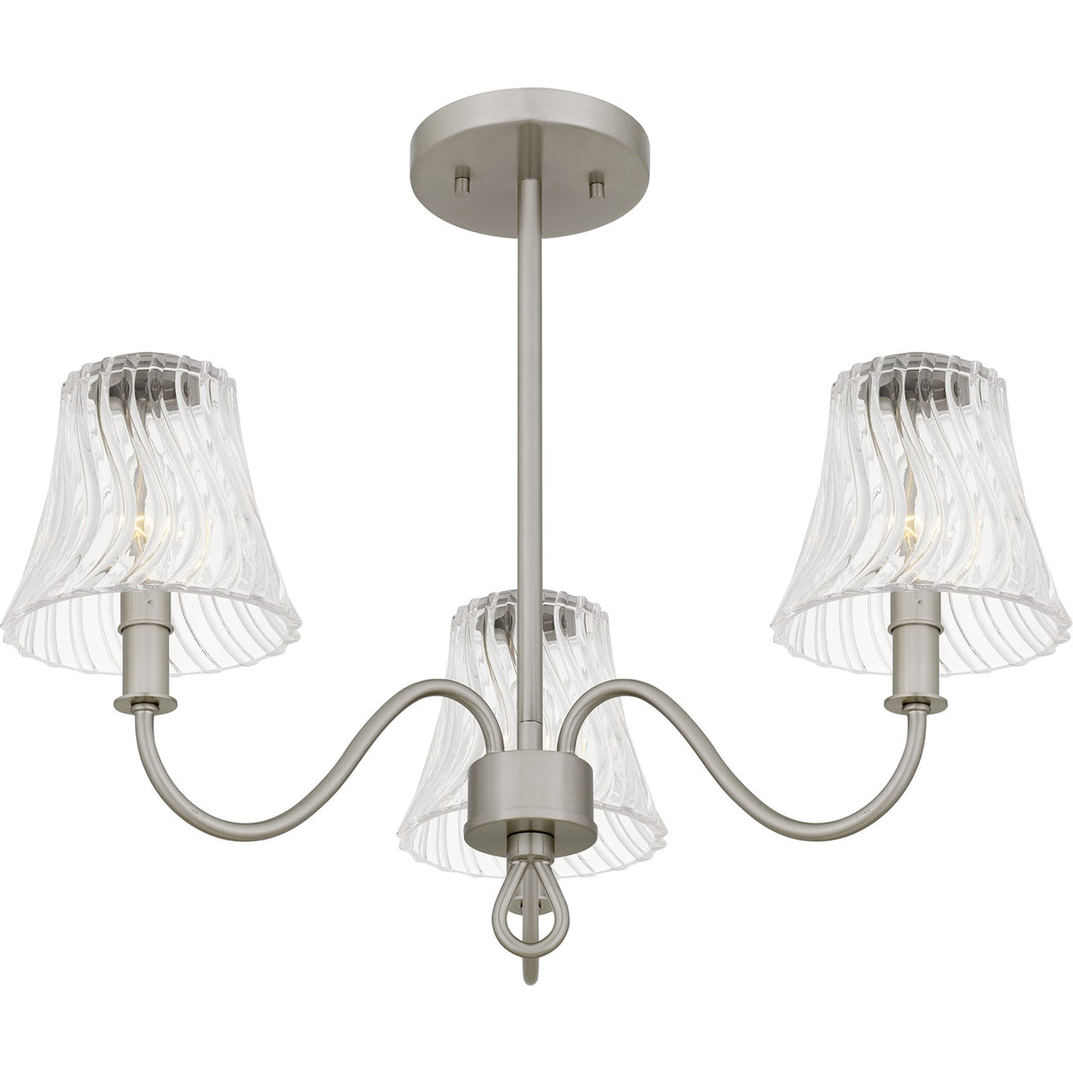 Quoizel McKinney 21in 3-Light Semi-Flush Mount | Traditional Brushed Nickel and Clear Swirl Glass | Bedroom & Foyer | Model MCK1722BN