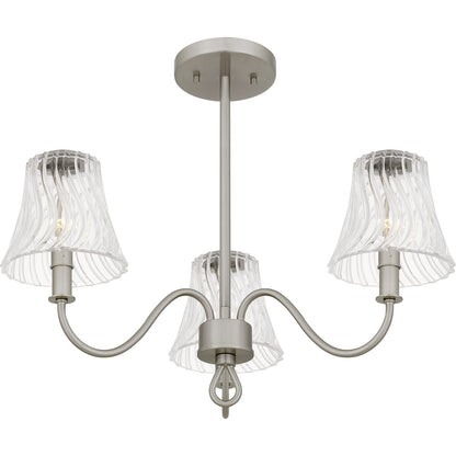 Quoizel McKinney 21in 3-Light Semi-Flush Mount | Traditional Brushed Nickel and Clear Swirl Glass | Bedroom & Foyer | Model MCK1722BN