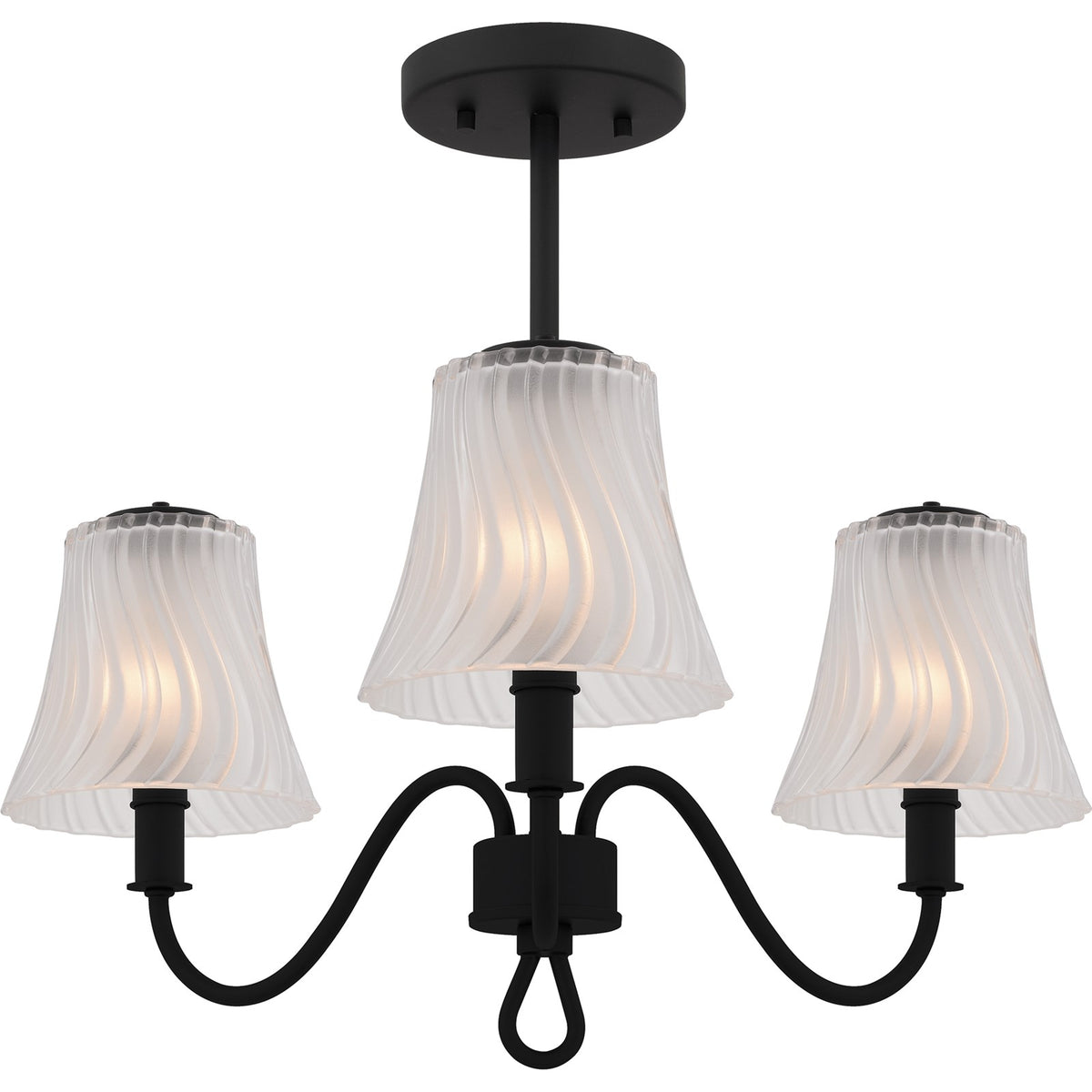 Quoizel McKinney 21in 3-Light Semi-Flush Mount | Traditional Matte Black and Etched Swirl Glass | Bedroom & Foyer | Model MCK1722MBK