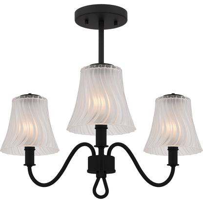 Quoizel McKinney 21in 3-Light Semi-Flush Mount | Traditional Matte Black and Etched Swirl Glass | Bedroom & Foyer | Model MCK1722MBK