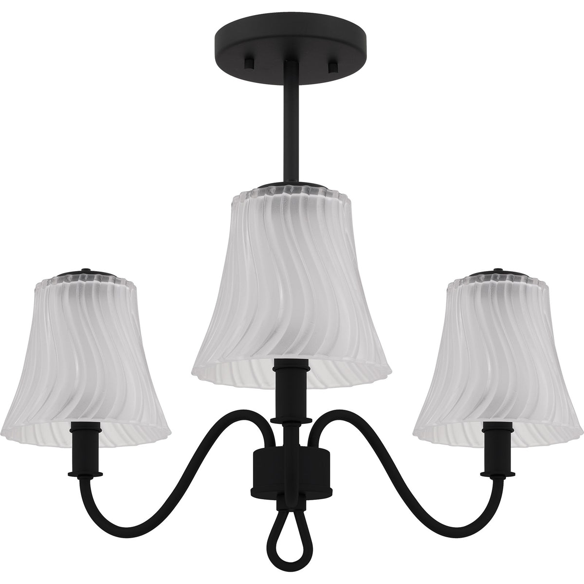 Quoizel McKinney 21in 3-Light Semi-Flush Mount | Traditional Matte Black and Etched Swirl Glass | Bedroom & Foyer | Model MCK1722MBK