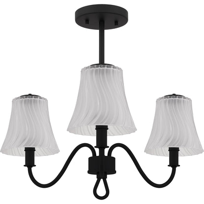 Quoizel McKinney 21in 3-Light Semi-Flush Mount | Traditional Matte Black and Etched Swirl Glass | Bedroom & Foyer | Model MCK1722MBK
