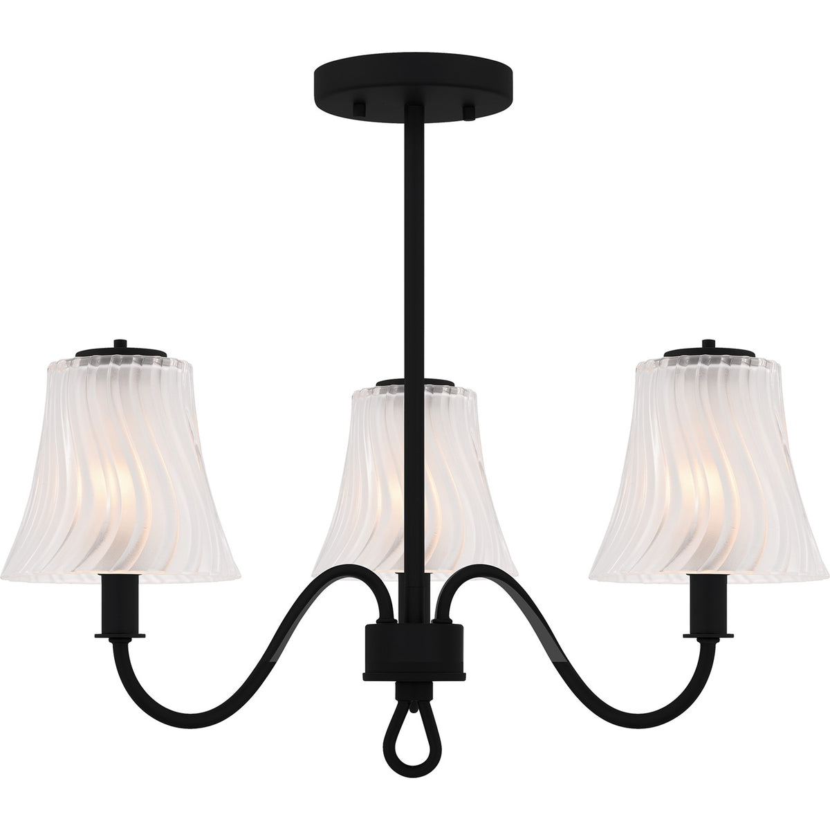 Quoizel McKinney 21in 3-Light Semi-Flush Mount | Traditional Matte Black and Etched Swirl Glass | Bedroom & Foyer | Model MCK1722MBK