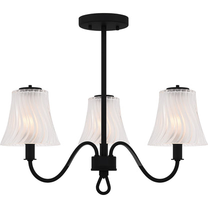Quoizel McKinney 21in 3-Light Semi-Flush Mount | Traditional Matte Black and Etched Swirl Glass | Bedroom & Foyer | Model MCK1722MBK