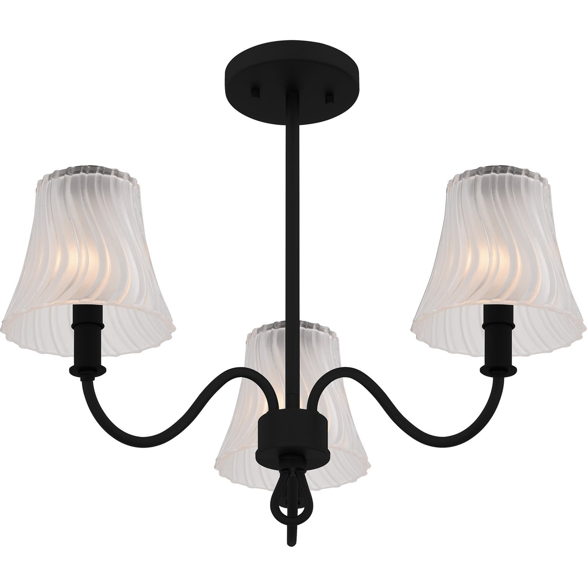 Quoizel McKinney 21in 3-Light Semi-Flush Mount | Traditional Matte Black and Etched Swirl Glass | Bedroom & Foyer | Model MCK1722MBK