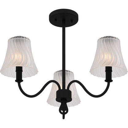Quoizel McKinney 21in 3-Light Semi-Flush Mount | Traditional Matte Black and Etched Swirl Glass | Bedroom & Foyer | Model MCK1722MBK