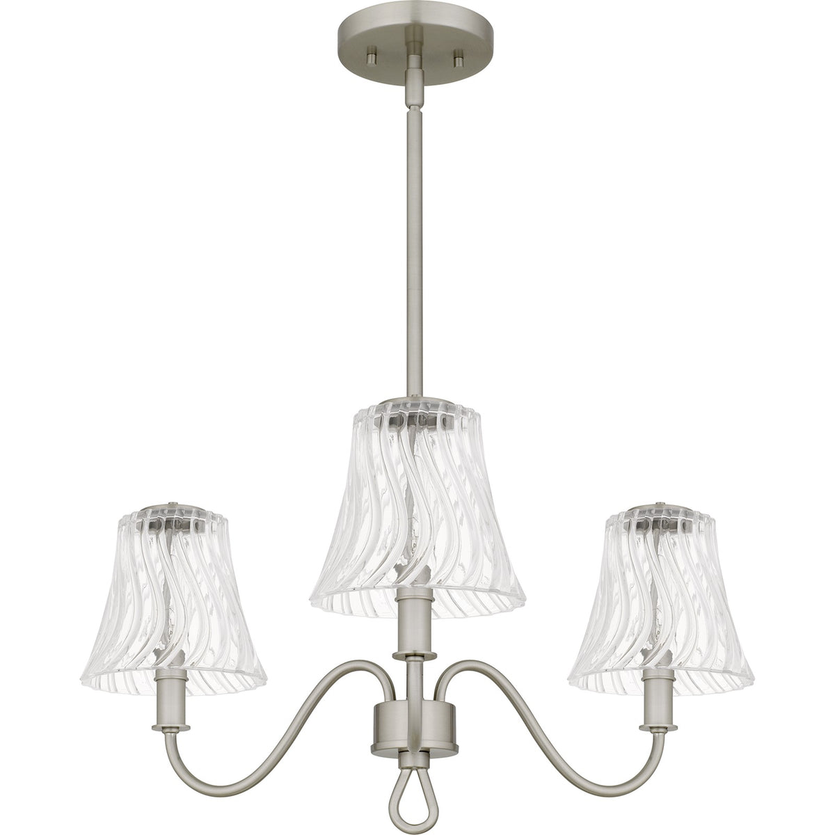 Quoizel McKinney 22in 3-Light Chandelier | Traditional Brushed Nickel and Clear Swirl Glass | Dining Room & Foyer | Model MCK5022BN