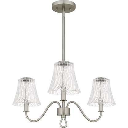 Quoizel McKinney 22in 3-Light Chandelier | Traditional Brushed Nickel and Clear Swirl Glass | Dining Room & Foyer | Model MCK5022BN