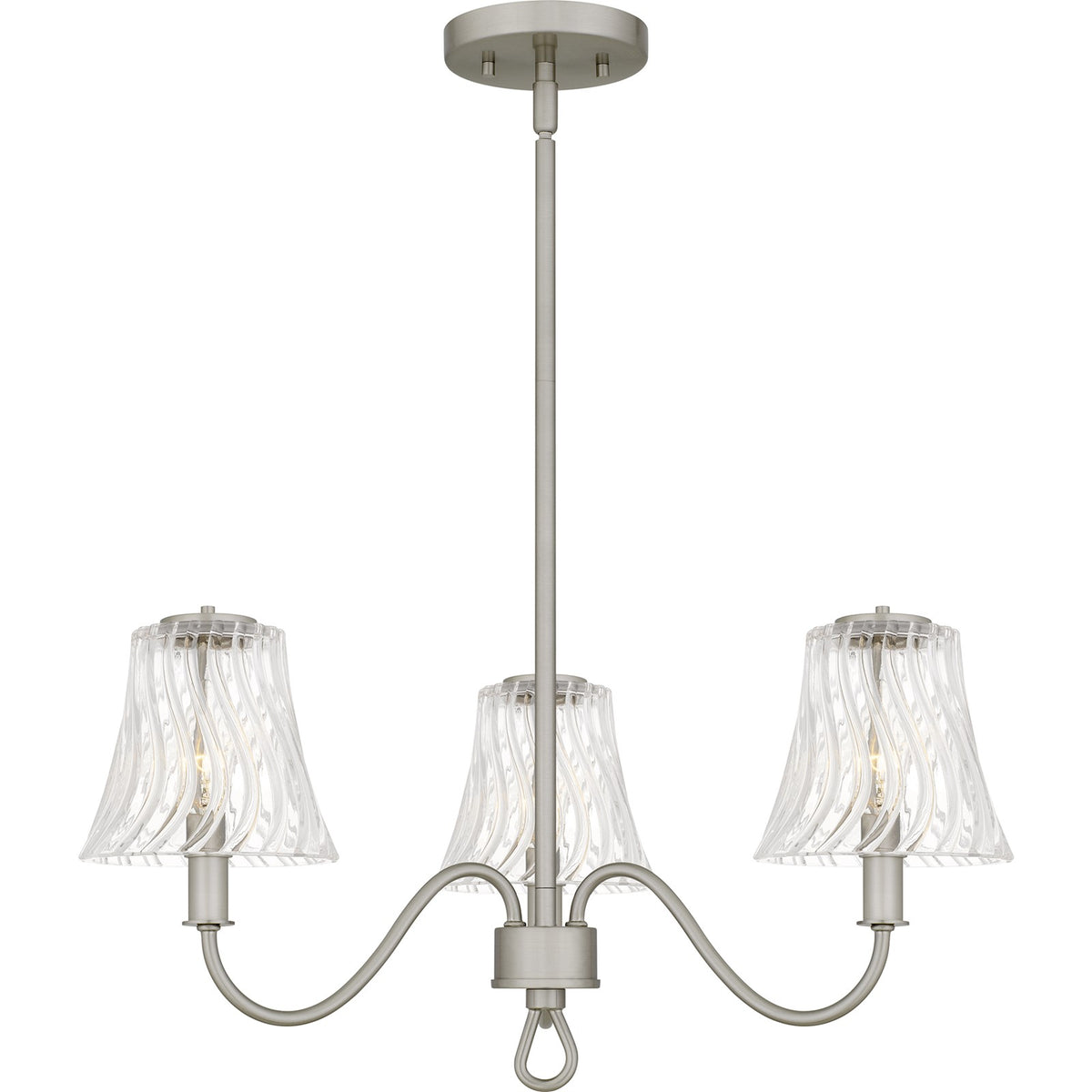 Quoizel McKinney 22in 3-Light Chandelier | Traditional Brushed Nickel and Clear Swirl Glass | Dining Room & Foyer | Model MCK5022BN