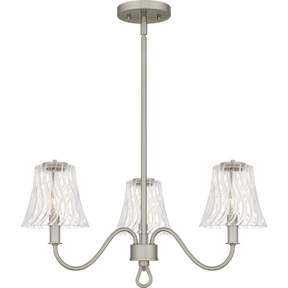 Quoizel McKinney 22in 3-Light Chandelier | Traditional Brushed Nickel and Clear Swirl Glass | Dining Room & Foyer | Model MCK5022BN