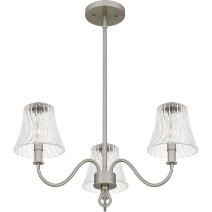 Quoizel McKinney 22in 3-Light Chandelier | Traditional Brushed Nickel and Clear Swirl Glass | Dining Room & Foyer | Model MCK5022BN