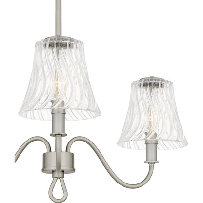 Quoizel McKinney 22in 3-Light Chandelier | Traditional Brushed Nickel and Clear Swirl Glass | Dining Room & Foyer | Model MCK5022BN