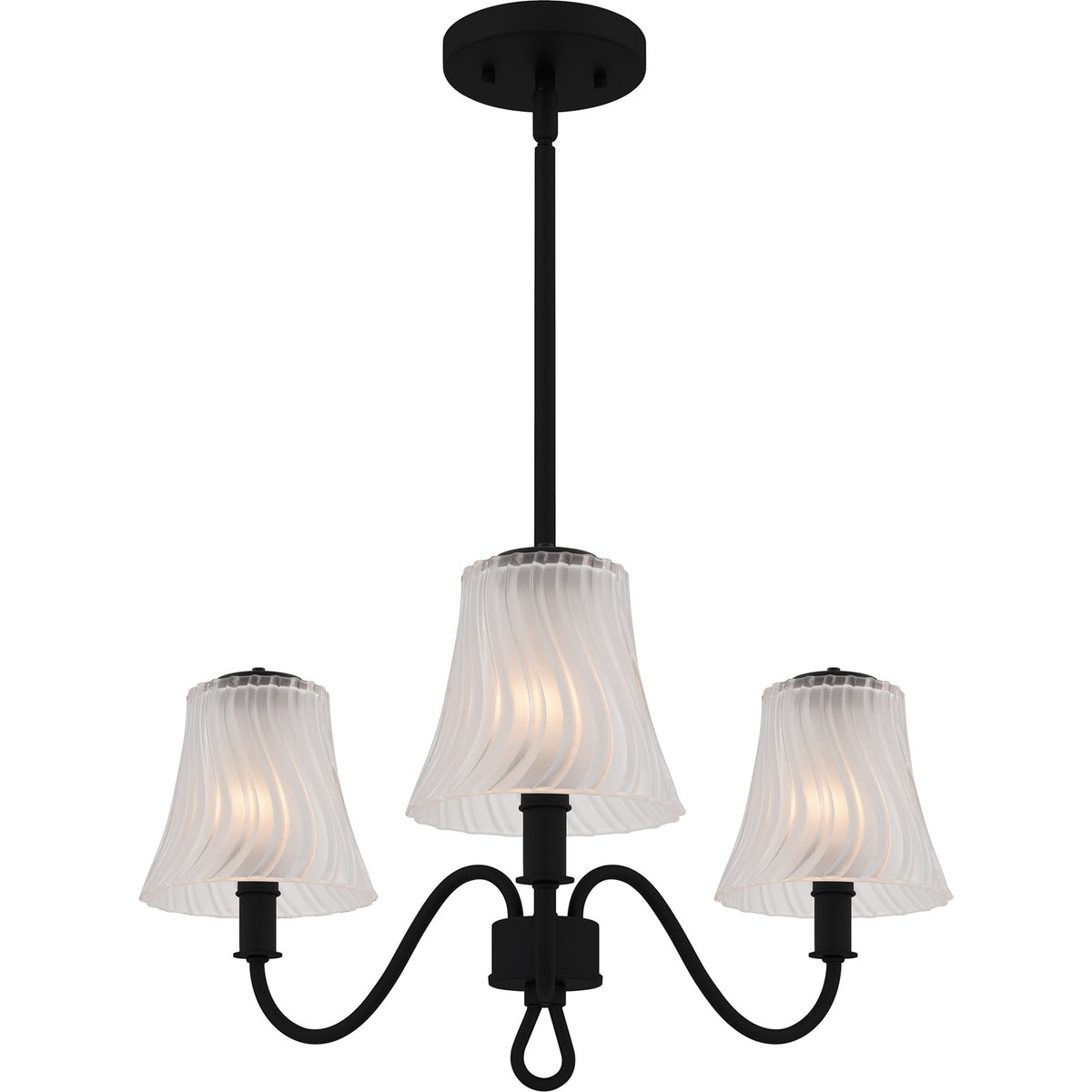 Quoizel McKinney 22in 3-Light Chandelier | Traditional Matte Black and Etched Swirl Glass | Dining Room & Foyer | Model MCK5022MBK