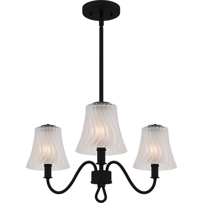 Quoizel McKinney 22in 3-Light Chandelier | Traditional Matte Black and Etched Swirl Glass | Dining Room & Foyer | Model MCK5022MBK